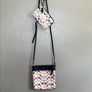 Imitation Coach Multicolor Crossbody Bag and Wristlet Set